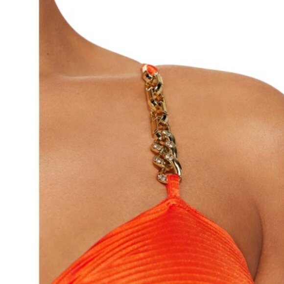 Fashion Nova Womens Royal Fantasies Tie Crop Top Orange Plisse Plus 2X New - Picture 2 of 3